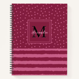 Monogramm hübscher Burgundy-Streifen und -Punkte Notizbuch