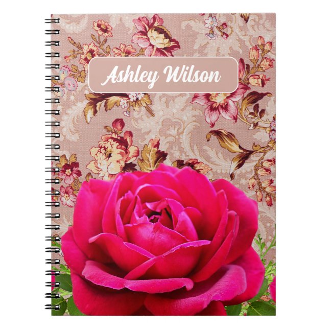 Monogramm hübscher Vintager Hintergrund mit Blume Notizblock (Vorderseite)