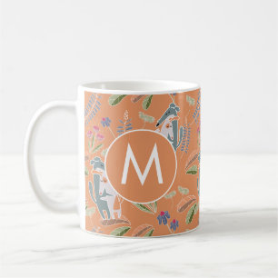 Monogramm Hunde Blumenmuster Terracotta Kaffeetasse