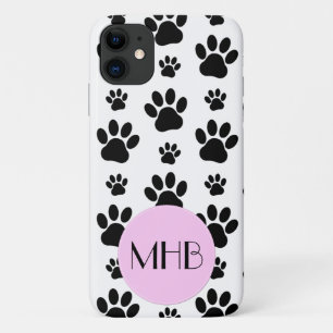 Monogramm - Hundetatzen, Tiertatzen - Schwarz-wei Case-Mate iPhone Hülle