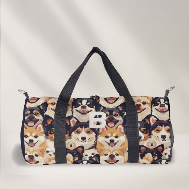 Monogramm, Hundetiermuster Duffle Bag (Monogram Dog pattern small duffel bag.)