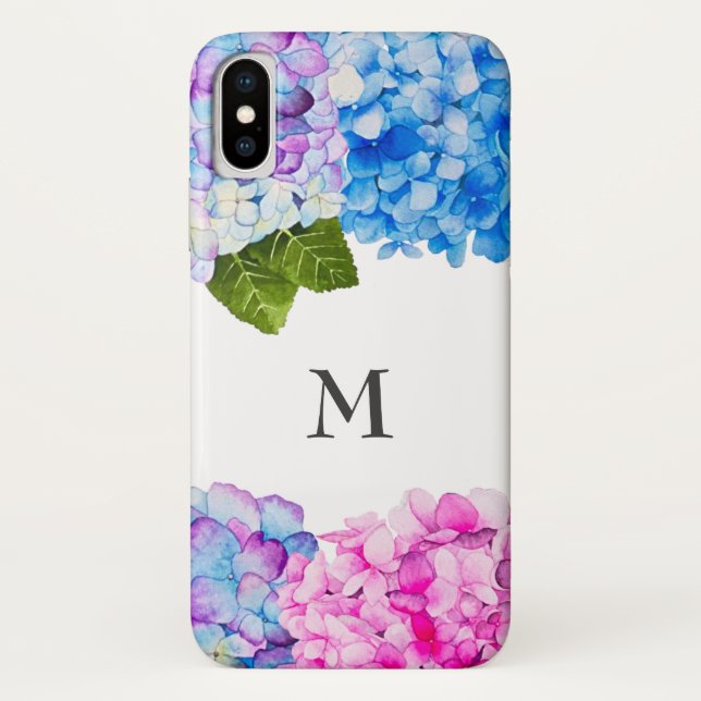 Monogramm| Hydrangea-BlumenAquarell-Malerei Case-Mate iPhone Hülle (Rückseite)
