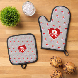 MONOGRAMM I LIEBE SOCA auf GRAU Ofenhandschuh & Topflappen-Set
