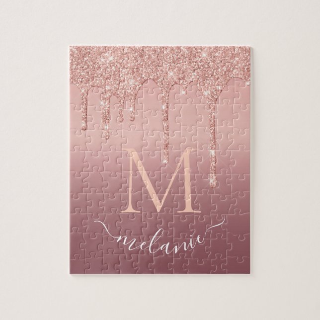 Monogramm Ihr Name Text Rose Gold Glitzer Puzzle (Vertikal)