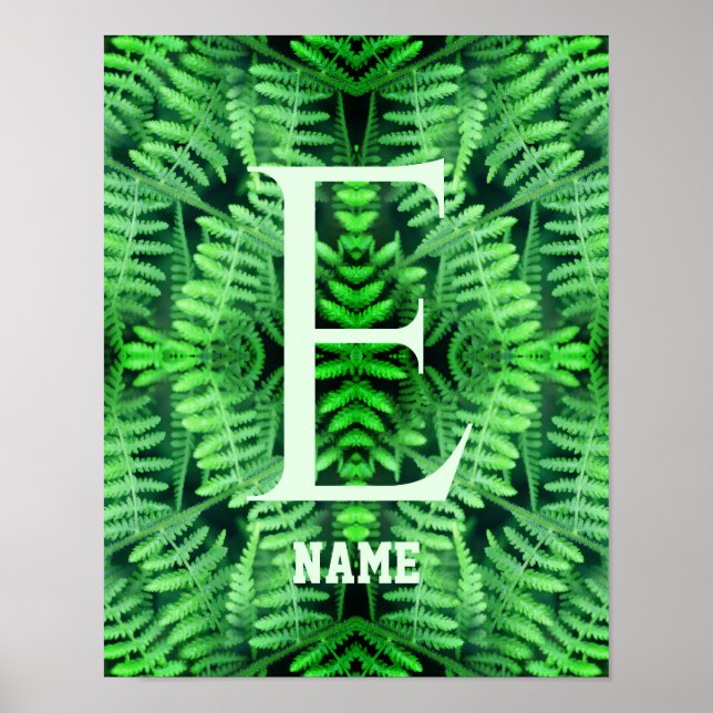 Monogramm Ihre Anfangsbuchstaben Grüne Farne Perso Poster (Vorne)