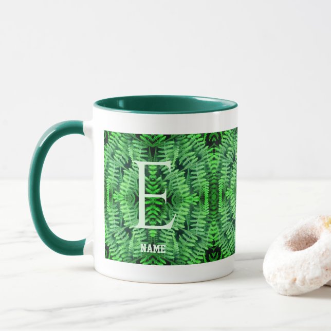 Monogramm Ihre Anfangsbuchstaben Grüne Farne Perso Tasse (Mit Donut)