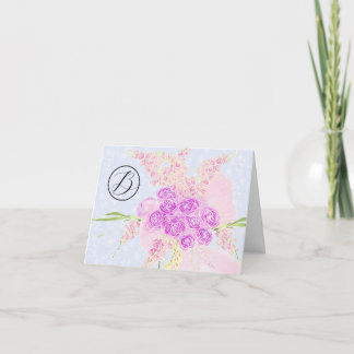 Monogramm im Blaßrosa-süßen Schleifenblumenstrauß Dankeskarte