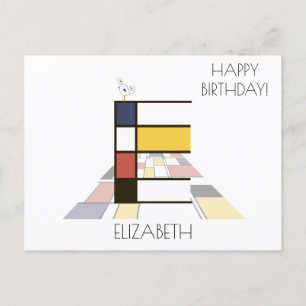 Monogramm im modernen Kunststil. Buchstabe E Postkarte