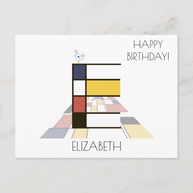 Monogramm im modernen Kunststil. Buchstabe E Postkarte (Vorderseite)