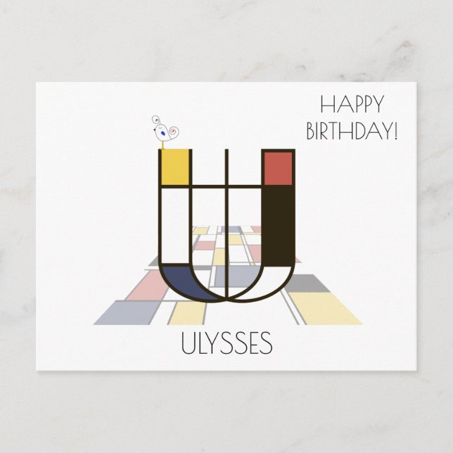 Monogramm im modernen Kunststil. Buchstabe U Postkarte (Vorderseite)