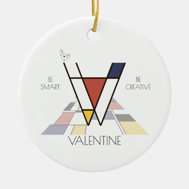 Monogramm im modernen Kunststil. Buchstabe V Keramik Ornament (Vorne)