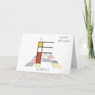 Monogramm im Neoplastikstil. Buchstabe F Karte