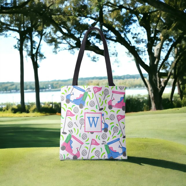 Monogramm im Preppy-Rosa- und -Blau-Golfwagen-Must (Von Creator hochgeladen)