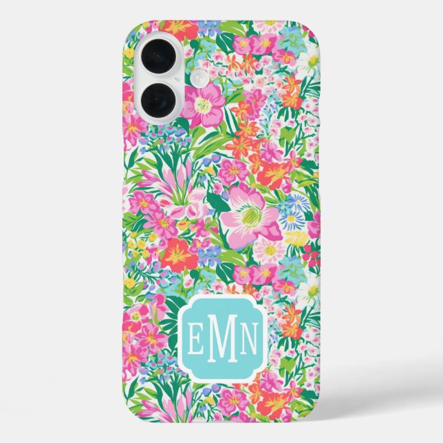 Monogramm im rosa Blumen Garten Case-Mate iPhone Hülle (Rückseite)