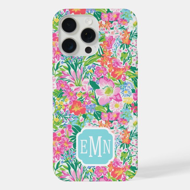 Monogramm im rosa Blumen Garten iPhone Hülle (Rückseite)