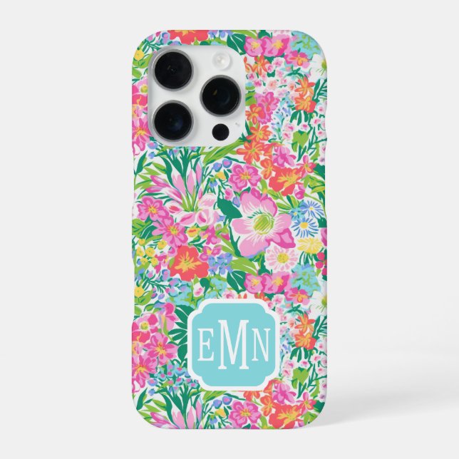 Monogramm im rosa Blumen Garten iPhone Hülle (Rückseite)