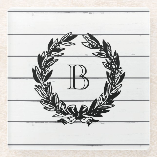 Monogramm im rustikalen Holzstil Glasuntersetzer (Vorderseite)