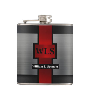 Monogramm-Imitat Metallfaser, mit Vinyl ummantelt Flachmann