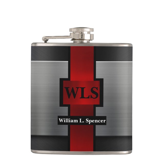 Monogramm-Imitat Metallfaser, mit Vinyl ummantelt Flachmann (Vorderseite)