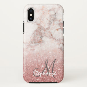 Monogramm-Imitat-Rosen-GoldGlitzer weißes iPhone X Hülle
