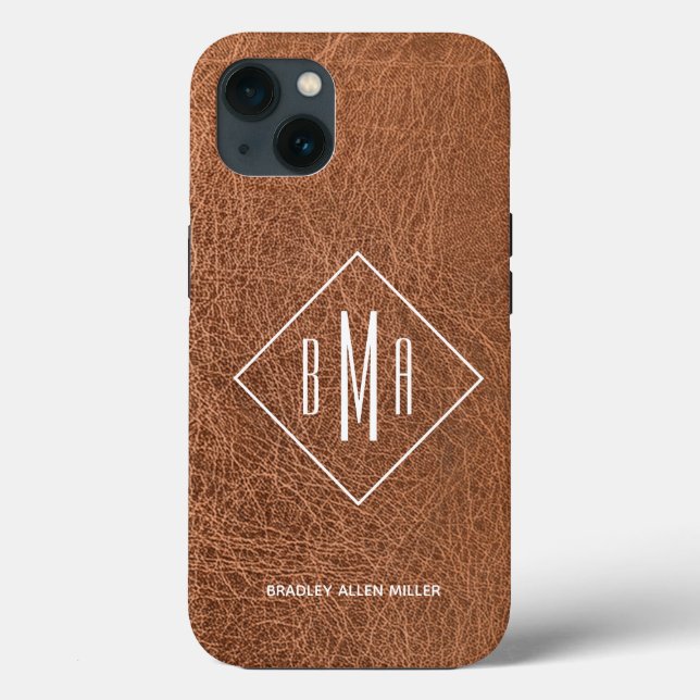 Monogramm Imitate Braunleder Case-Mate iPhone Hülle (Rückseite)