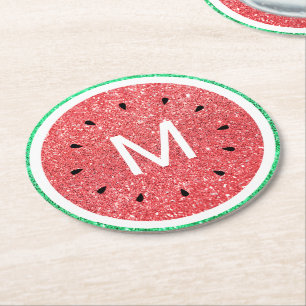 Monogramm Imitate Glitzer Wassermelone Runder Pappuntersetzer