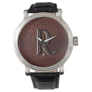 Monogramm Imitate Lederbraun Armbanduhr