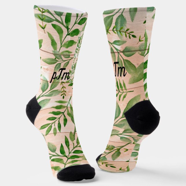 Monogramm Imitate Tan Wood mit Abstrakter Foliage  Socken (Gewinkelt)