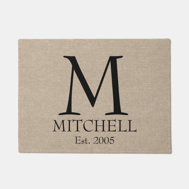 Monogramm-Imitatleinenleinwand rustikaler Fußmatte (Vorderseite)