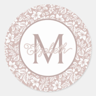 Monogramm in Beige und Weiß Runder Aufkleber