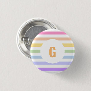 Monogramm in der weiß-Circle-Pastel-Rainbow-Streif Button
