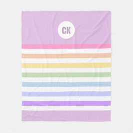 Monogramm in der weiß-Circle-Pastel-Rainbow-Streif Fleecedecke