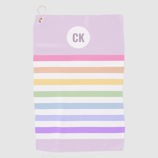 Monogramm in der weiß-Circle-Pastel-Rainbow-Streif Golfhandtuch (Vorderseite)