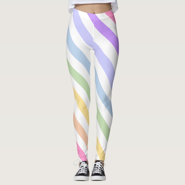 Monogramm in der weiß-Circle-Pastel-Rainbow-Streif Leggings (Vorderseite)