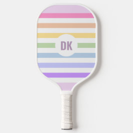 Monogramm in der weiß-Circle-Pastel-Rainbow-Streif Pickleball Schläger