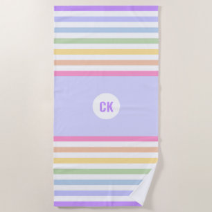 Monogramm in der weiß-Circle-Pastel-Rainbow-Streif Strandtuch