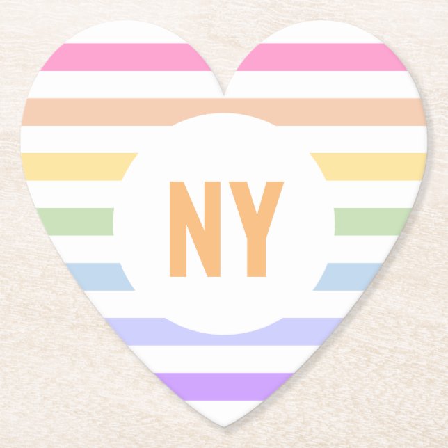 Monogramm in der weiß-Circle-Pastel-Rainbow-Streif Untersetzer (Vorderseite)