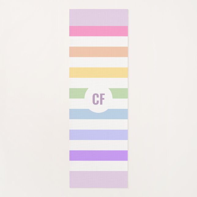 Monogramm in der weiß-Circle-Pastel-Rainbow-Streif Yogamatte (Vorderseite)
