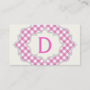 Monogramm in einem Rahmen mit rosa, weißem Gingham Visitenkarte