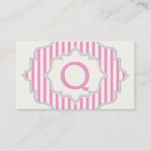 Monogramm in einem Rahmen mit rosa, weißen Streife Visitenkarte