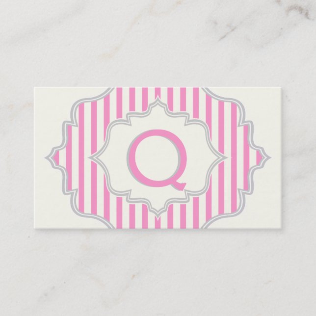 Monogramm in einem Rahmen mit rosa, weißen Streife Visitenkarte (Vorderseite)