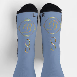 Monogramm in Gold mit Unendlichkeitskreis in Blau  Socken
