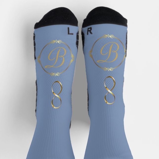 Monogramm in Gold mit Unendlichkeitskreis in Blau  Socken (Oben)