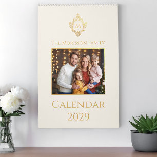 Monogramm in Kamm Elegante Familien-Foto Elfenbein Kalender