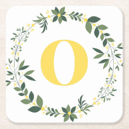 Monogramm in O in Gold/Lemon mit Blumenring Rechteckiger Pappuntersetzer