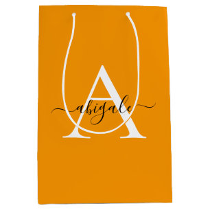 Monogramm in strahlendem Orange Minimalistisch E Mittlere Geschenktüte