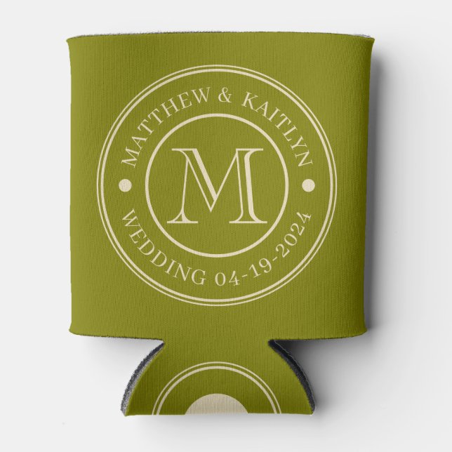 Monogramm in warmer Olive-Farbe im Stil der Mitte  Dosenkühler (Vorderseite)