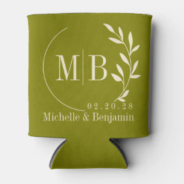 Monogramm in warmer Olive-Farbe mit Blättern für e Dosenkühler