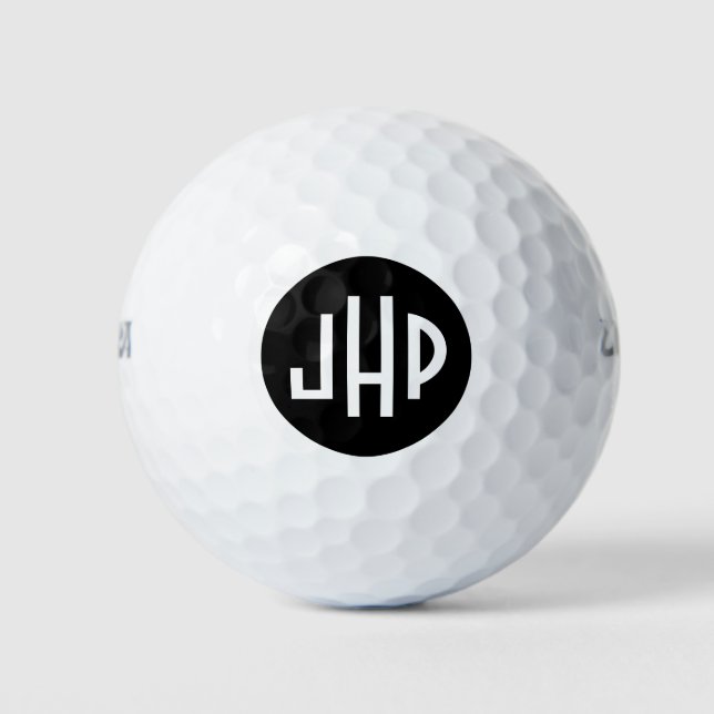 Monogramm in weiß auf schwarzem Kreis Golfball (Vorderseite)