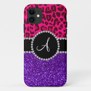 Monogramm Indigo lila Glitzer Neonrosa Leopard Case-Mate iPhone Hülle